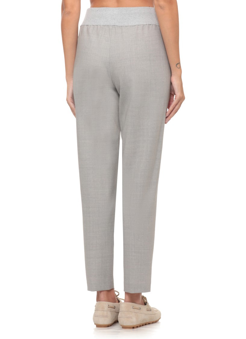 Panicale Grey Virgin Wool Light Point Detail Straight-Leg Pants