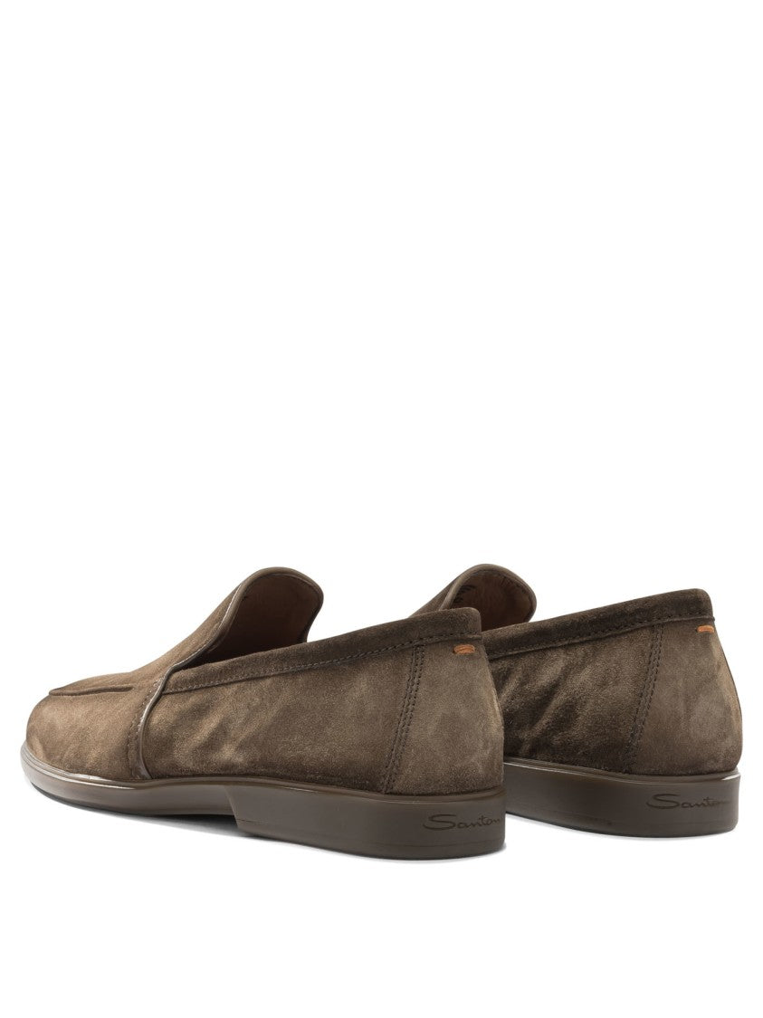 Santoni Brown Suede Moccasins