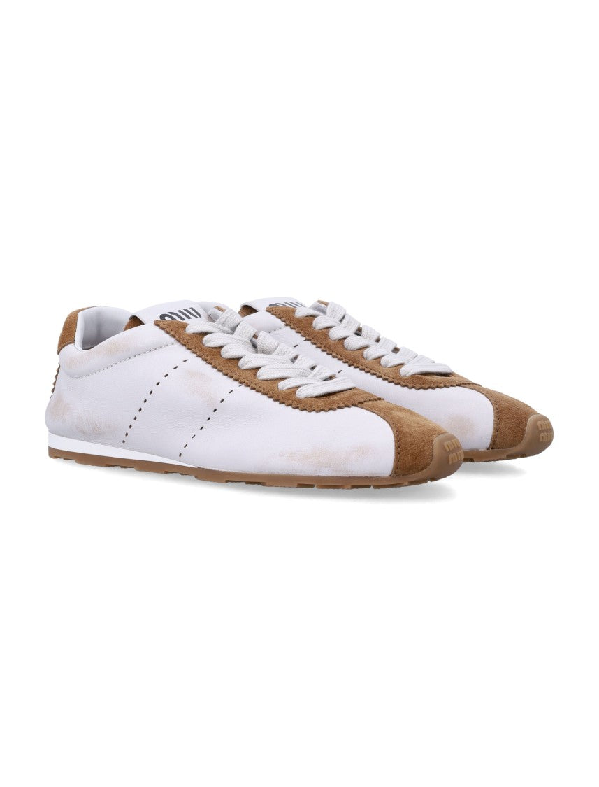 Miu Miu Bleached Nappa Leather And Suede Sneakers With Sculpted Design