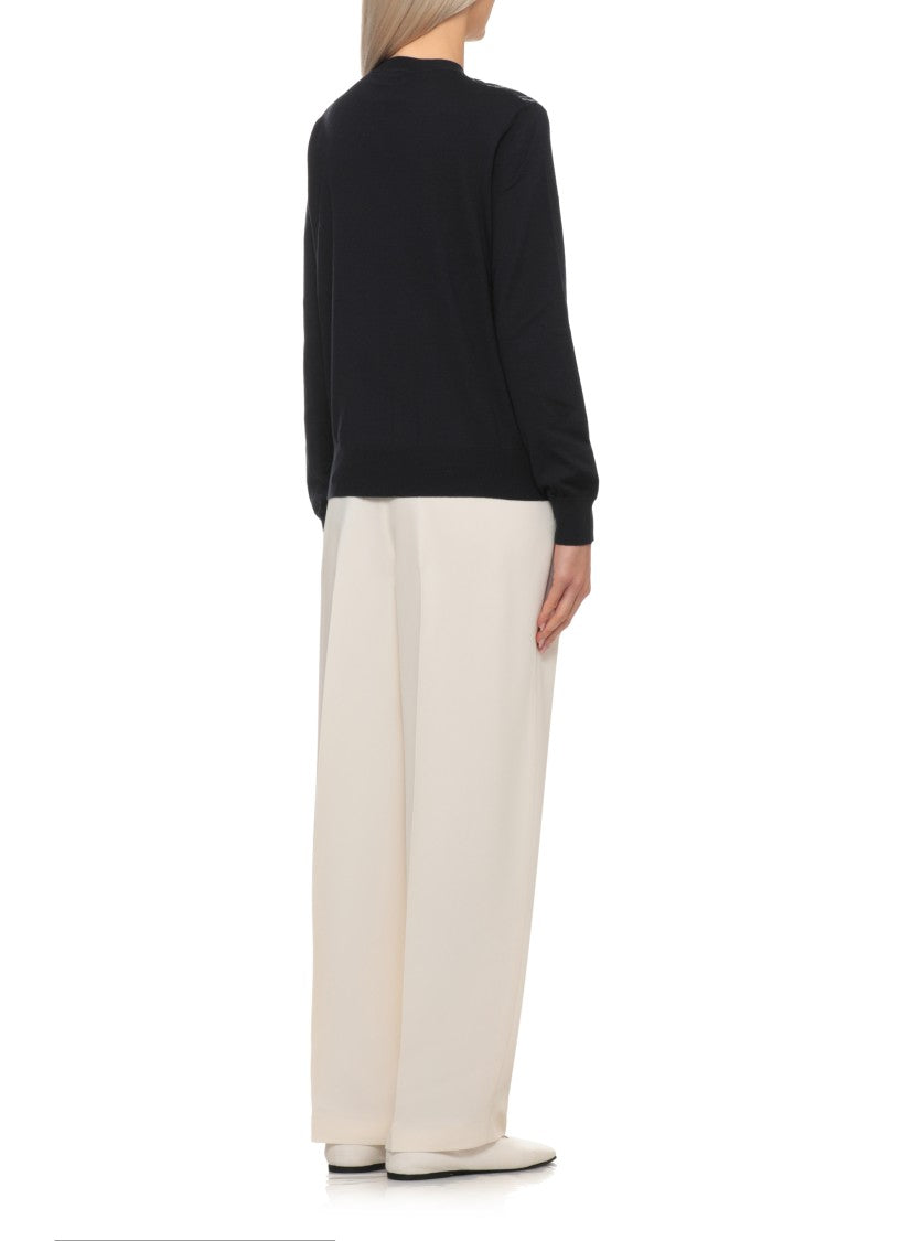 Fabiana Filippi Round Neck Cardigan With Silk Pattern And Ribbed Trims