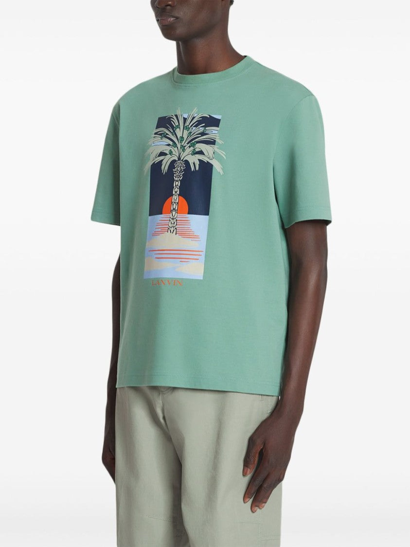 Lanvin Graphic Print Sea Green Crew Neck T-Shirt