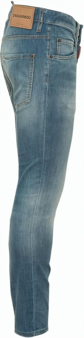 Dsquared2 Blue Faded Wash Whiskering Denim Pants