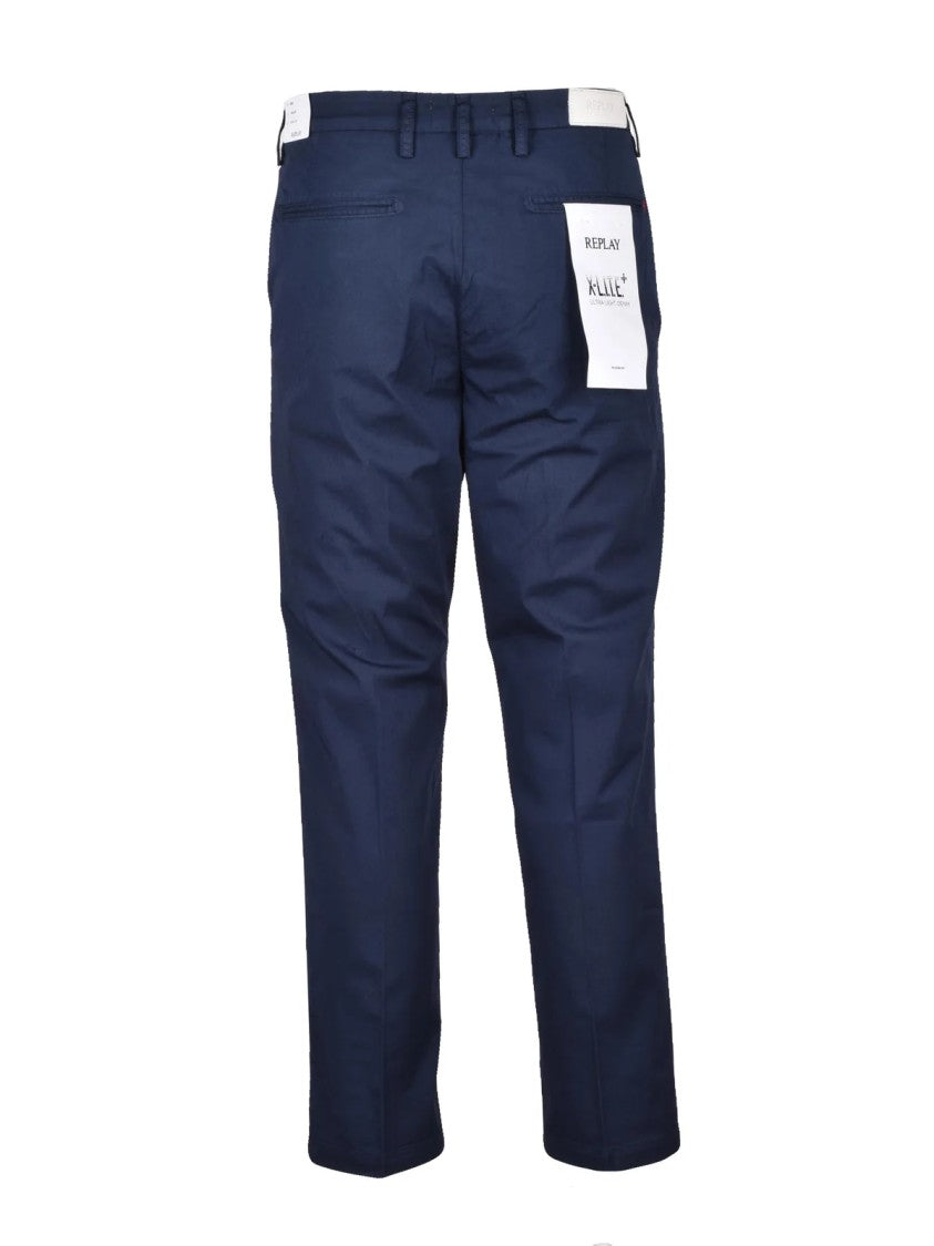 Replay Slim Fit Cotton Blend Trousers With Subtle Stretch