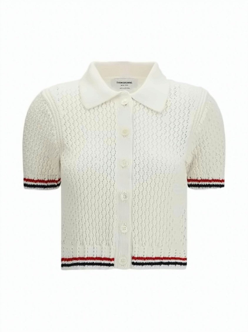 Thom Browne Cropped Knit Cardigan With Classic Collar
