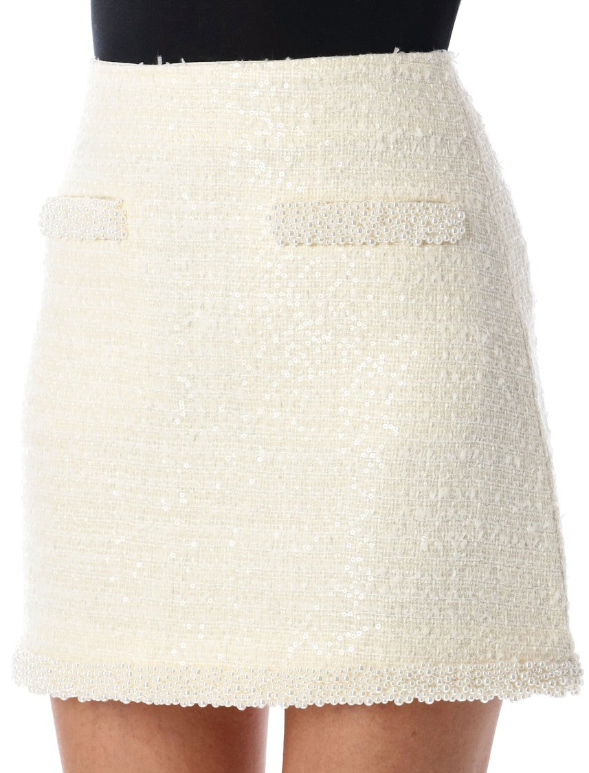 Self-Portrait Boucle Cream Mini Skirt