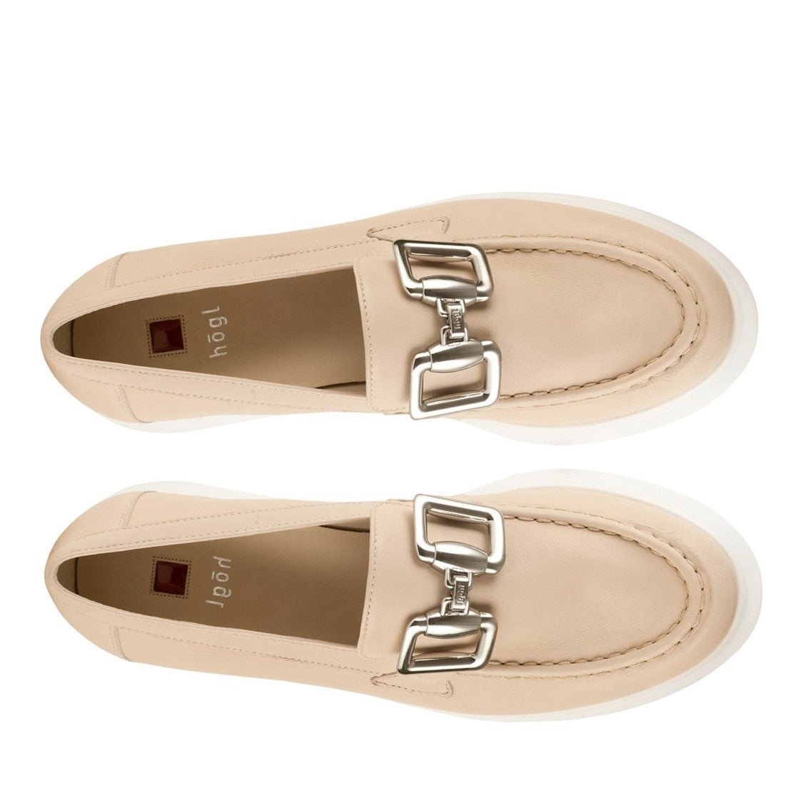 Högl Beige Max Silver Buckle Leather Loafers
