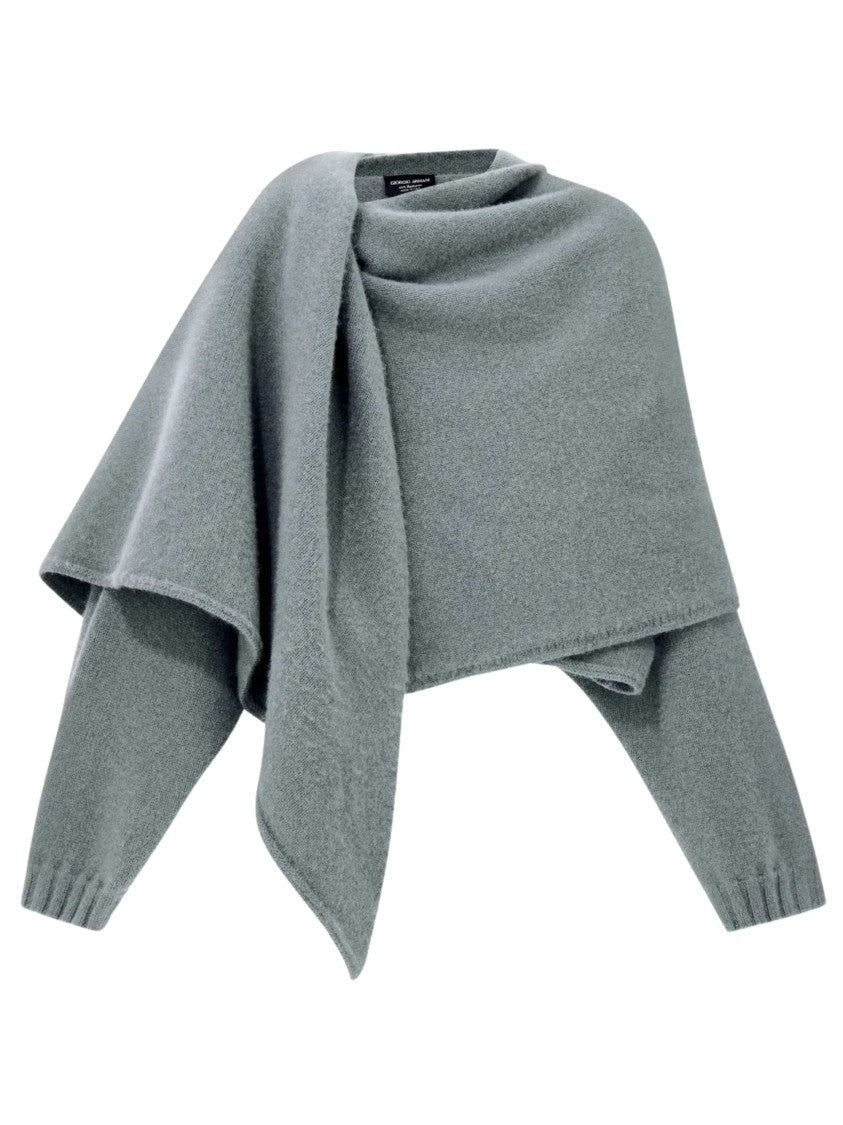 Giorgio Armani Green Light Blue Draped Cashmere Sweater