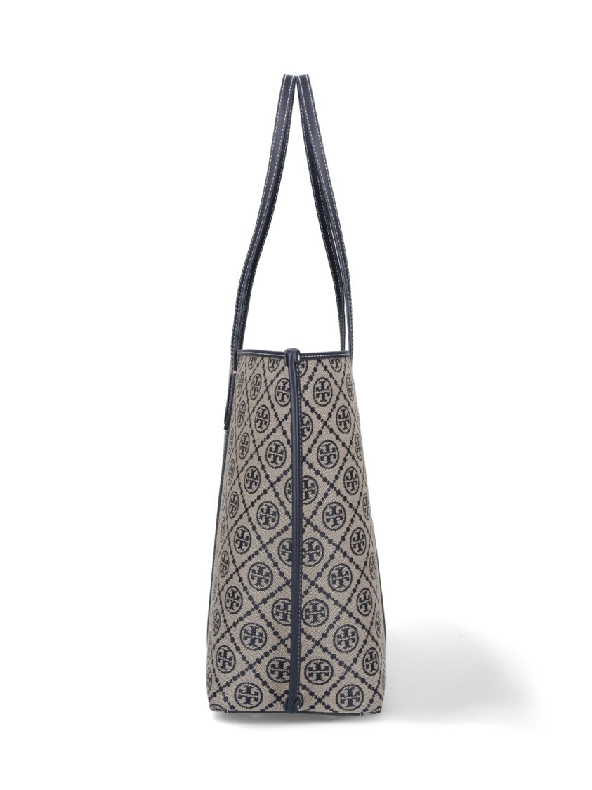 Tory Burch Blue T-Monogram Perry Cotton Canvas Tote