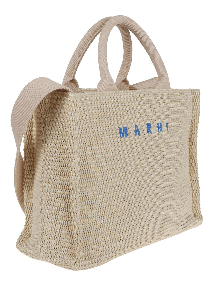 Marni Textured Weave White Shopper Bag With Dual Handles