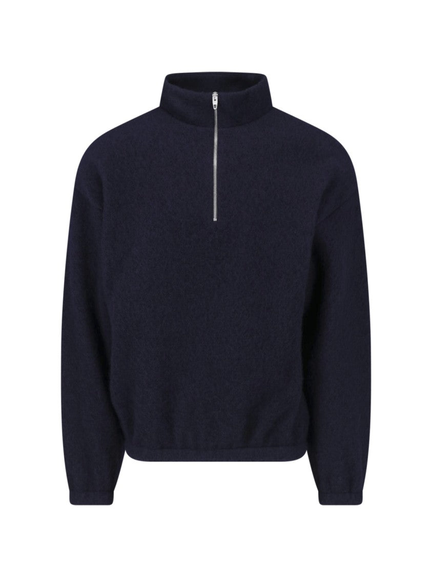 Jil Sander Blue Wool-Blend Half-Zip Sweater