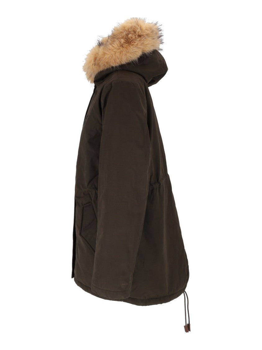 Mc2 Saint Barth Brenna Military Synthetic Fur Trim Waxed Cotton Parka