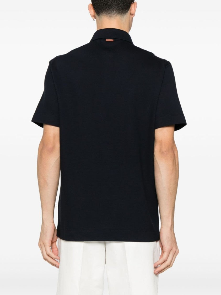 Ermenegildo Zegna Midnight Blue Polo Shirt With Front Button Placket