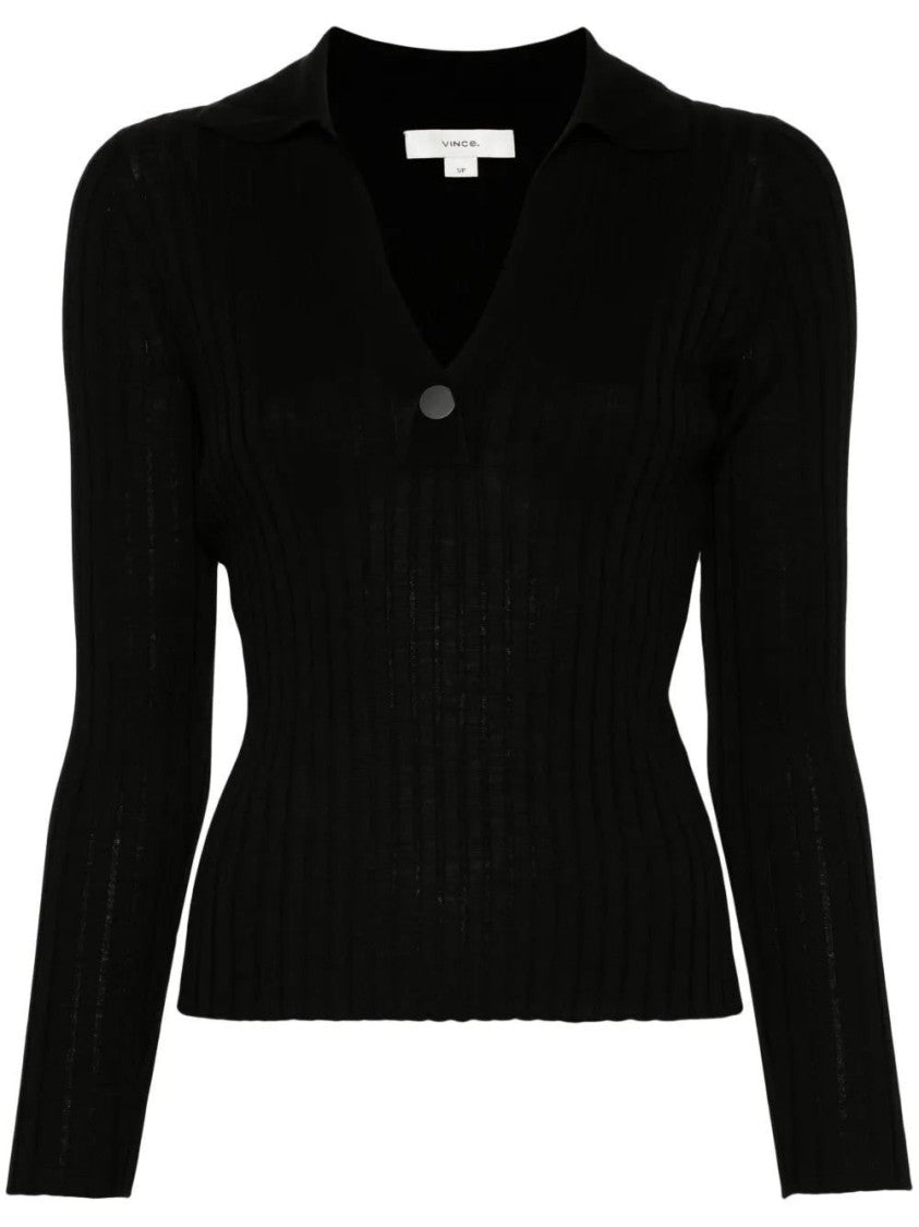 Vince Fitted V-Neck Polo Shirt With Ribbed Texture