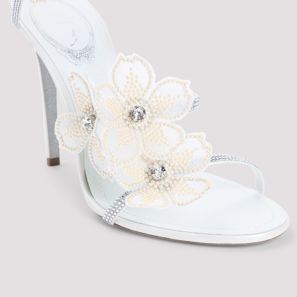 René Caovilla Floral Embellished Stiletto Sandals With Crystal Detailing
