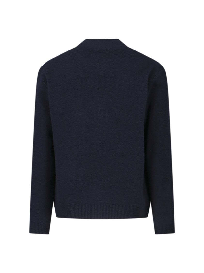 Maison Kitsuné "Fox Head" Cardigan, In Blue Wool