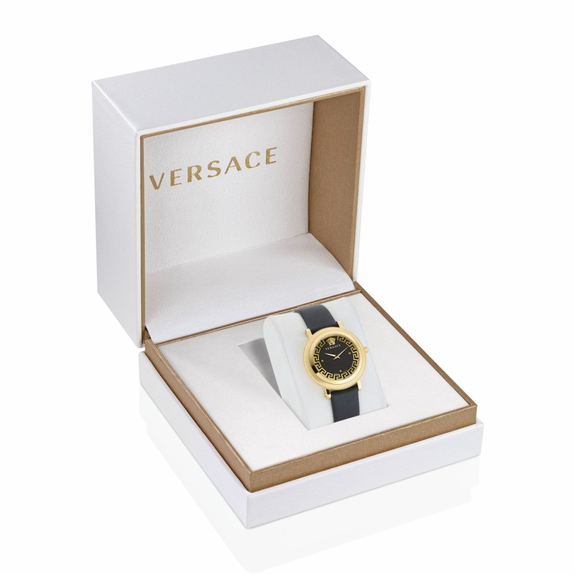 Versace Gold-Tone Versace Watch With Black Dial And Greca Flourish Design