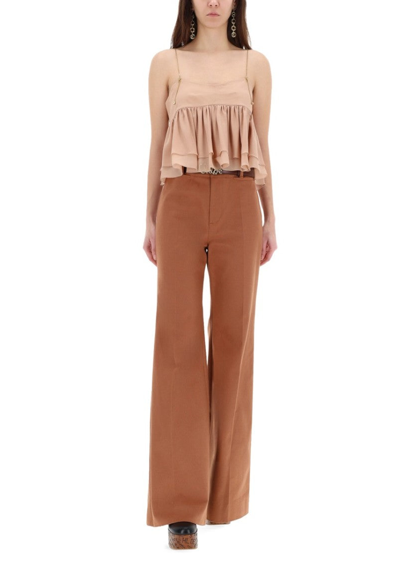 Chloé High-Waisted Flared Pants With Signature Detailing