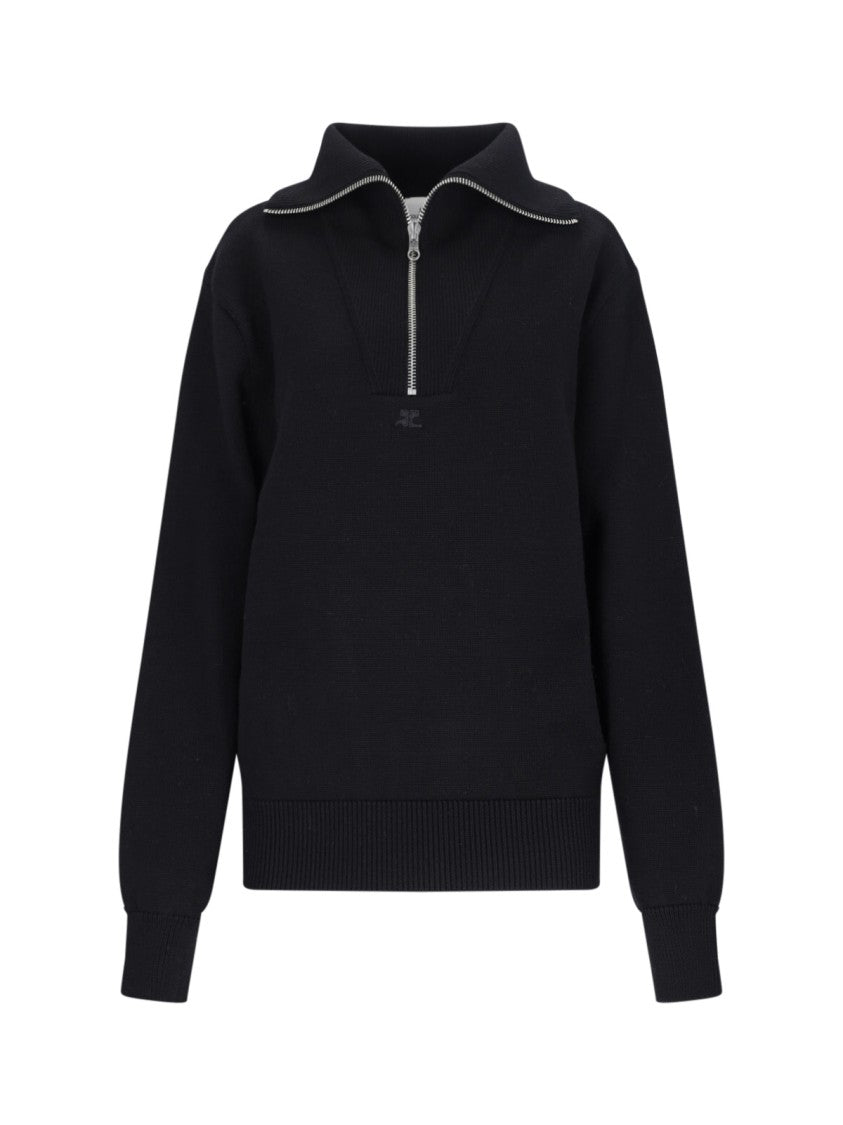 Courrèges Trucker Turtleneck Sweater In Black Wool Blend