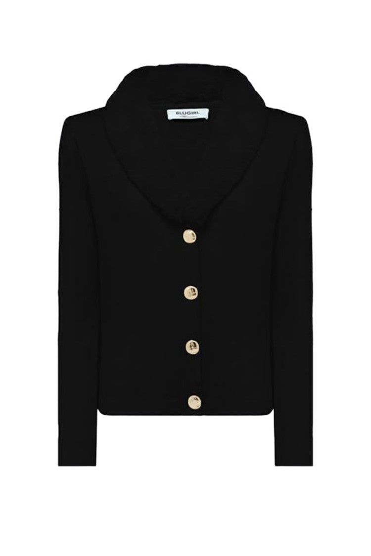 Blugirl Sophisticated Black Sweater With Shawl Collar