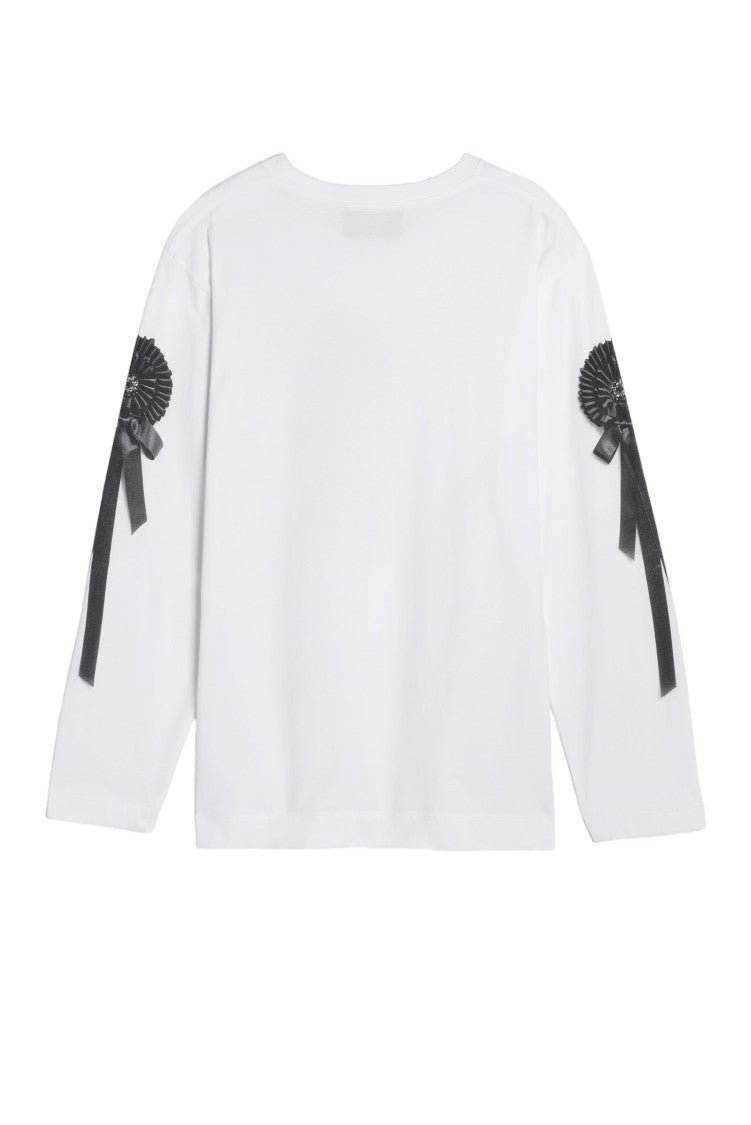 Simone Rocha White Ribbon Rosette Printed Cotton T-Shirt