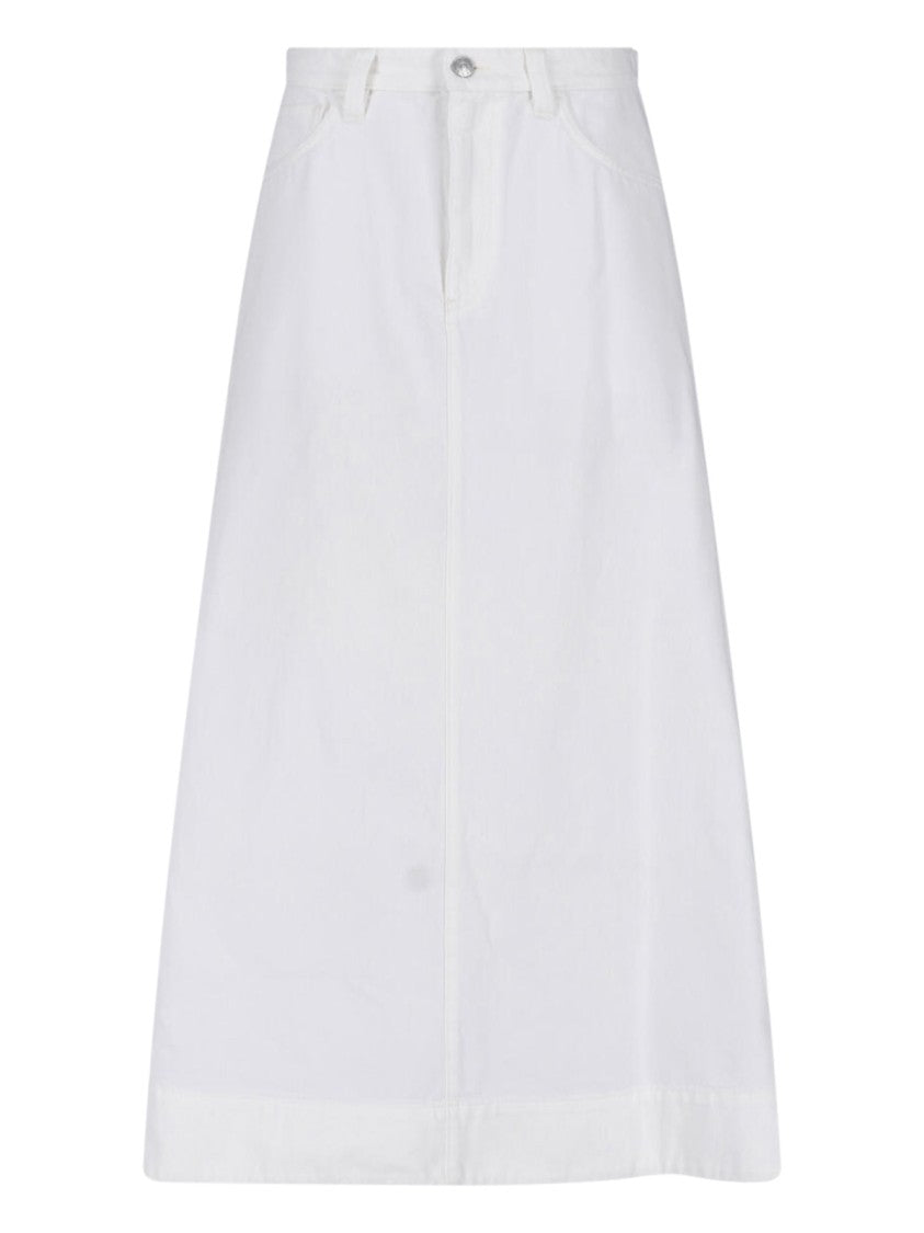 Marni White Cotton Midi Skirt With Five-Pocket Design And Zip Closure