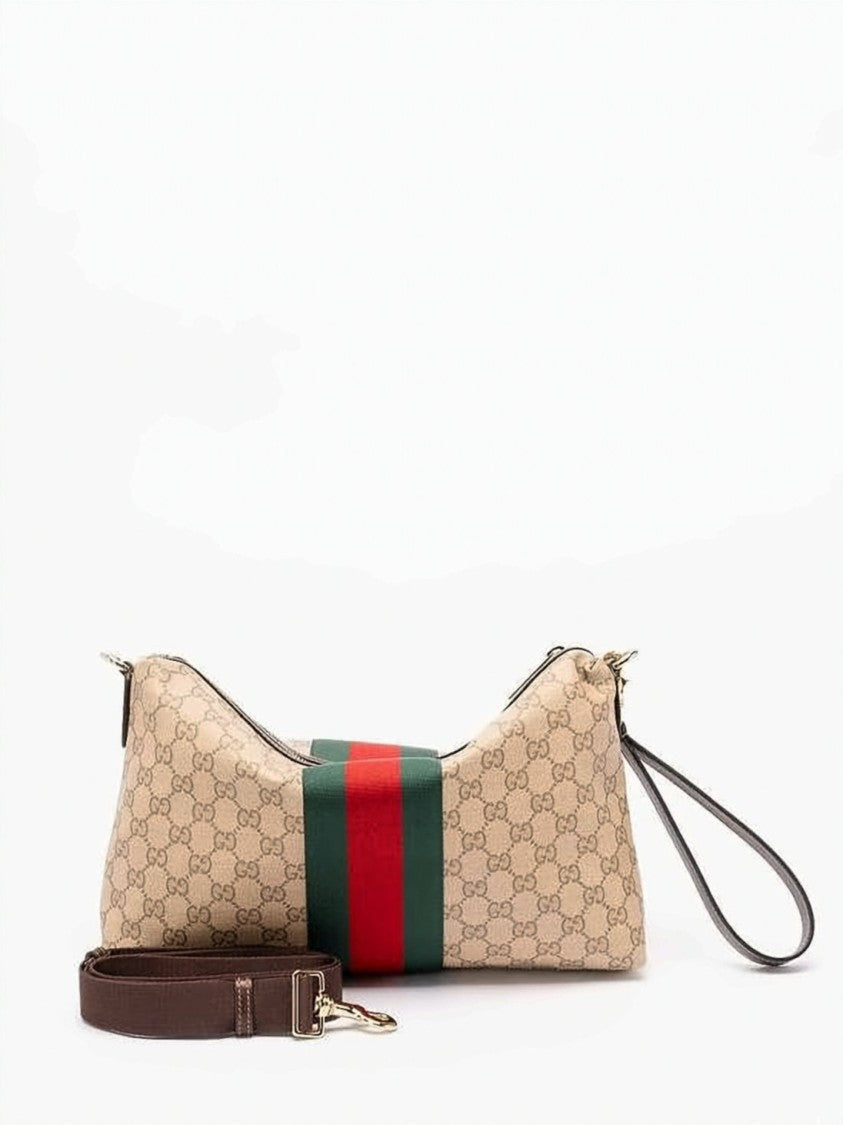Gucci Structured Monogram Canvas Crossbody Bag With Green