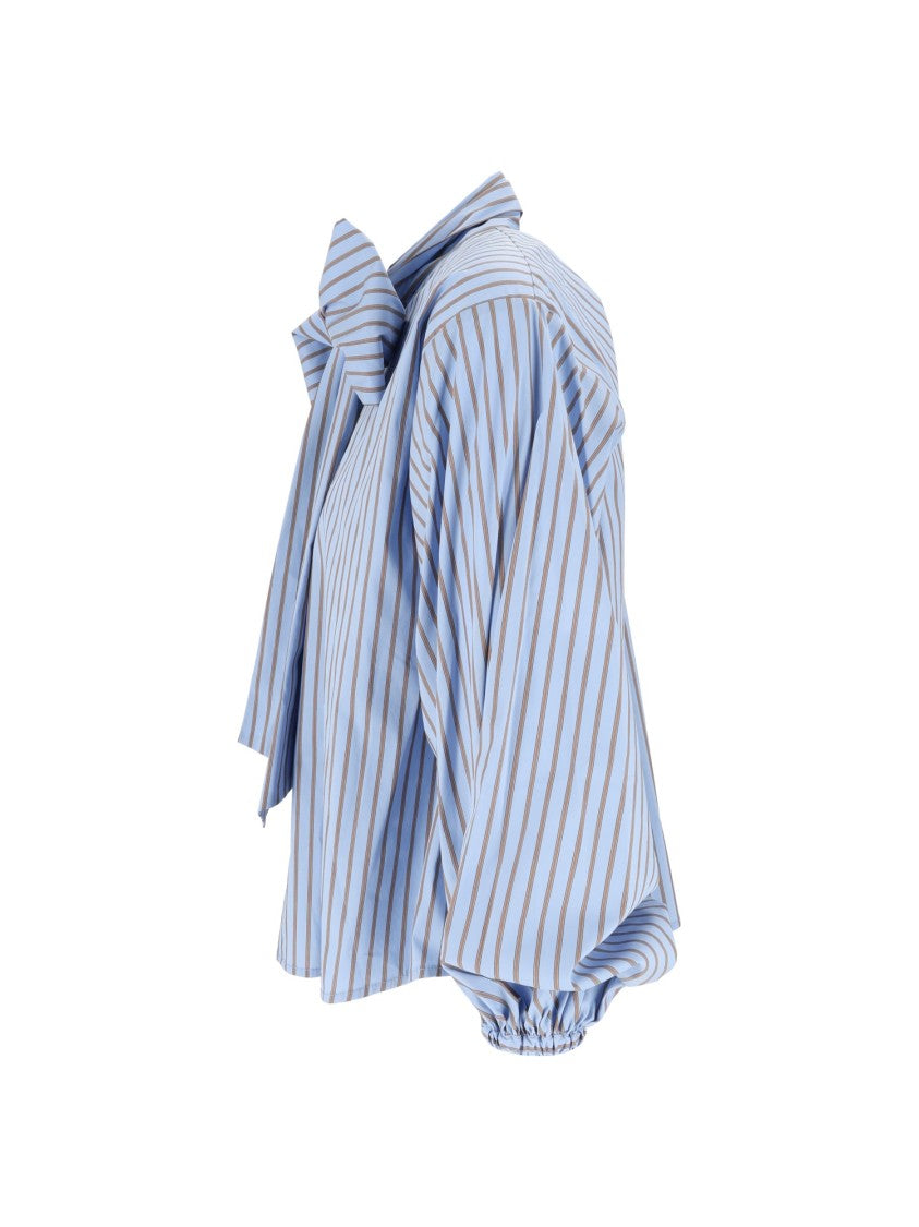 Shirt A Porter Puffed-Sleeve Striped Bow Poplin Blouse