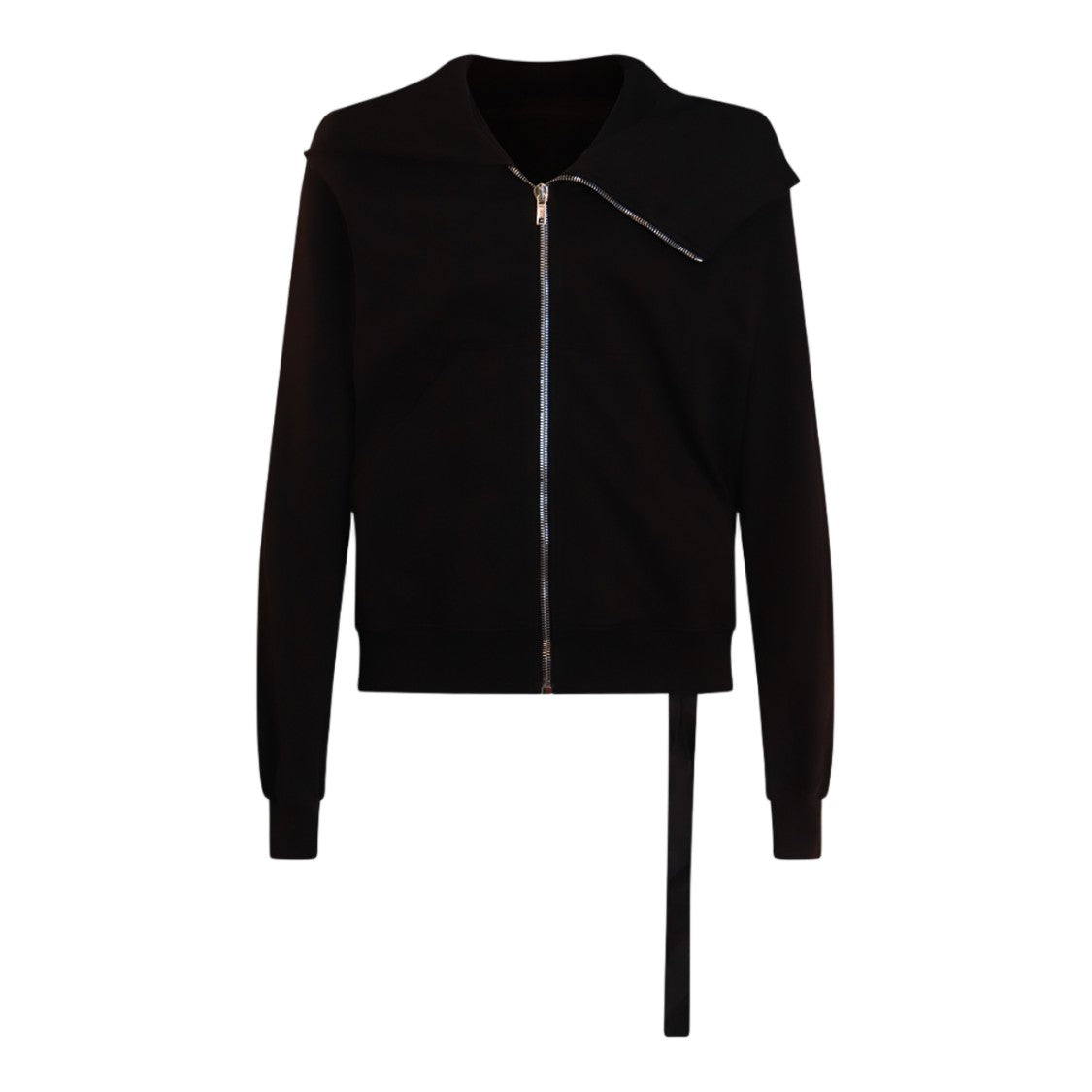 Drkshdw By Rick Owens Asymmetrical Collar Black Knit Sweater With Hood