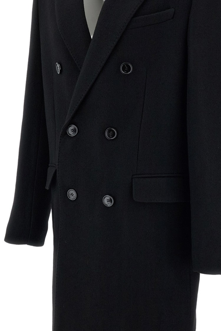 Ami Paris Black Double-Breasted Virgin Wool Coat