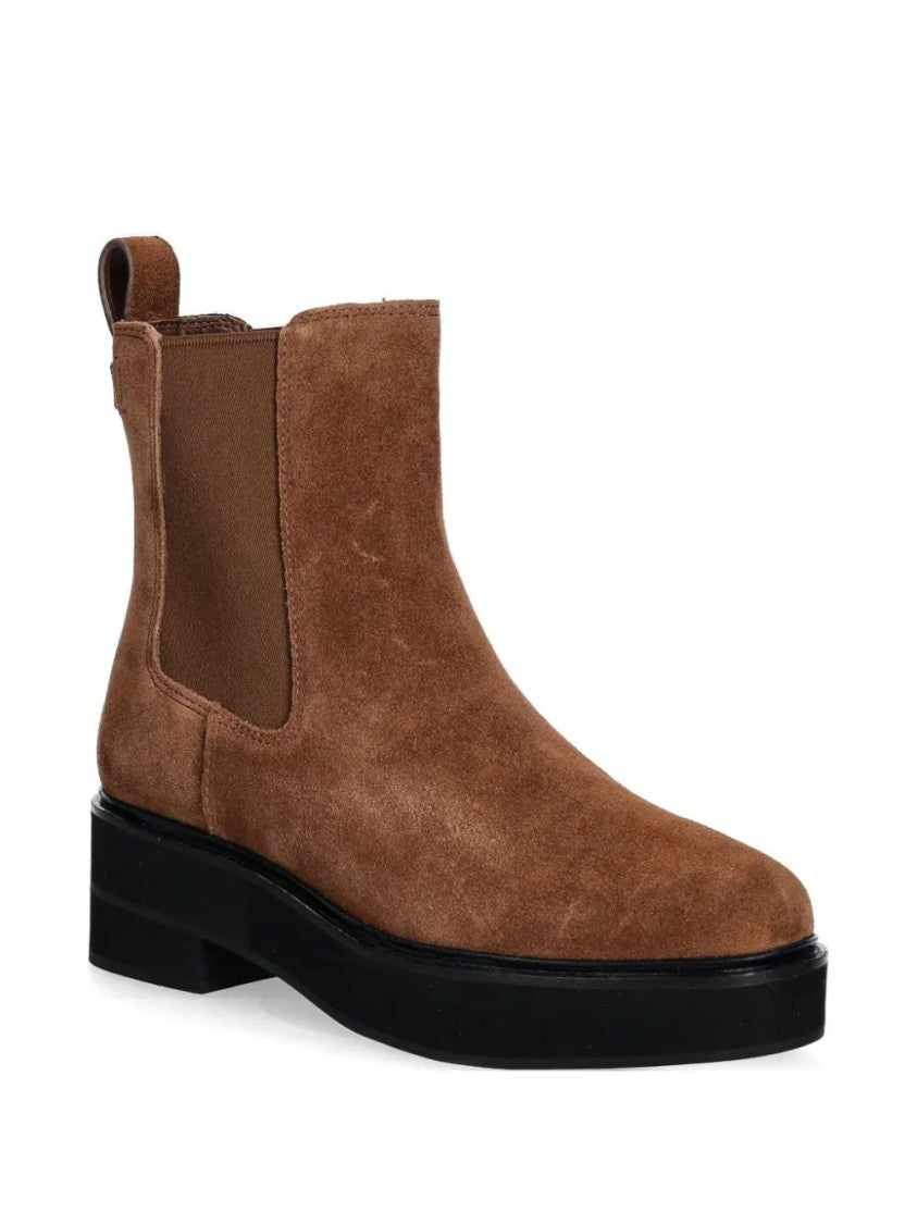 Lauren Ralph Lauren Brown Elastic Side Panel Leather Ankle Boots