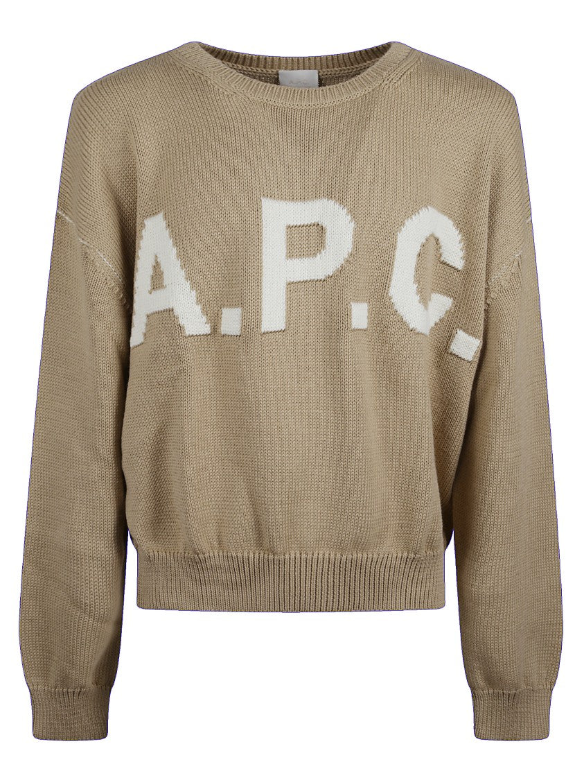 A.P.C. Beige Contrasting Logo Wool Sweater