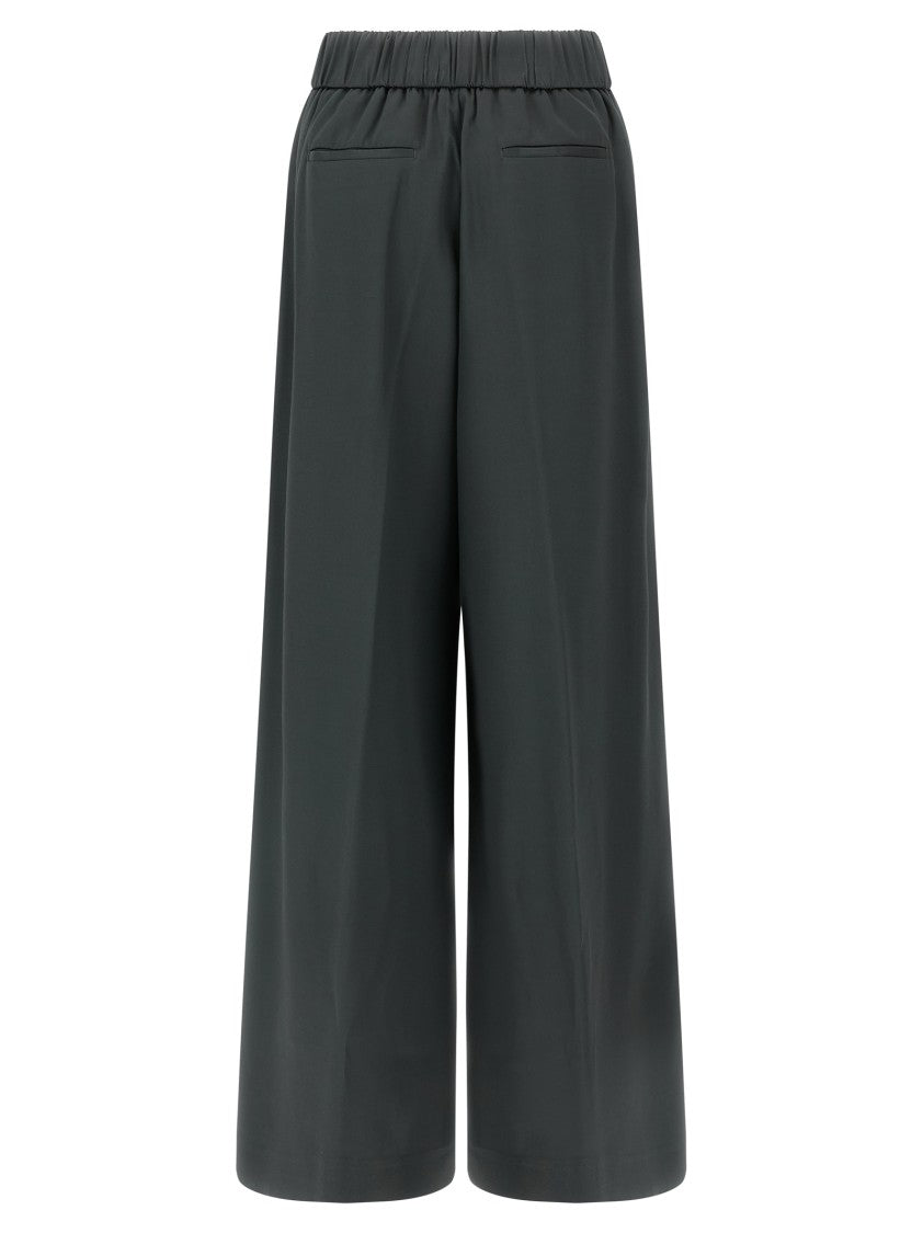 Peserico Fluid Viscose Twill Wide Leg Pants With Trompe L'oeil Flap