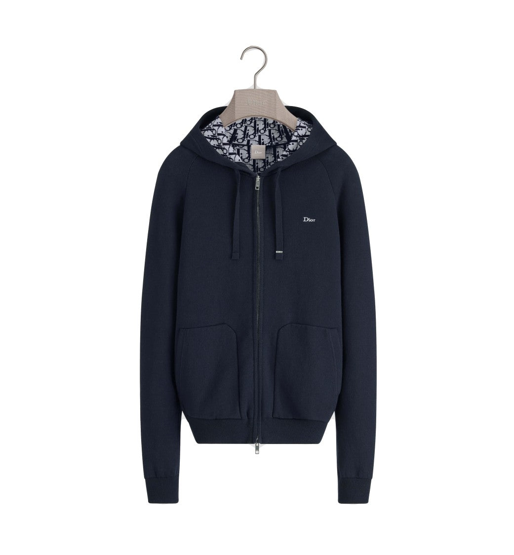 Christian Dior Full Zip Knit Top With Hood And Embroidered Logo