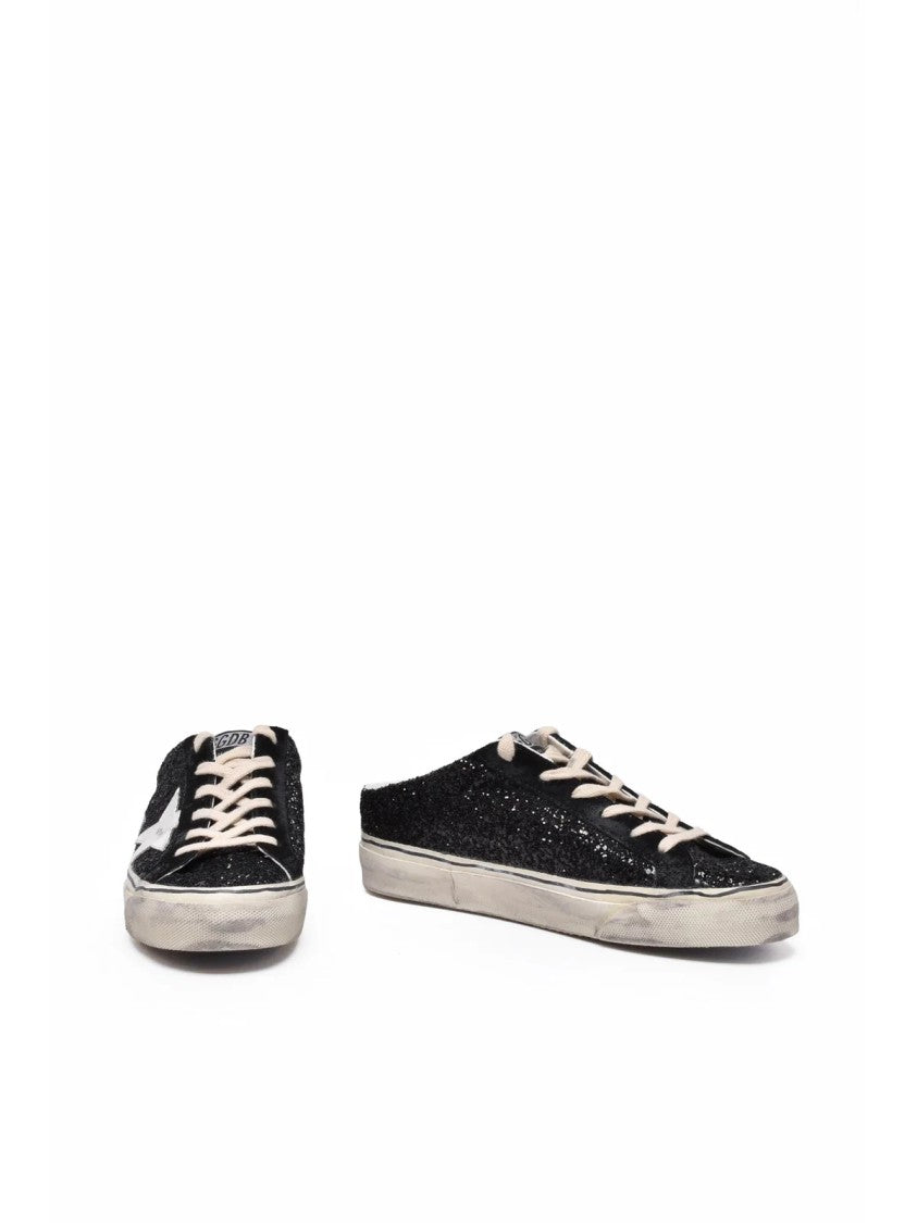Golden Goose Black Super Star Glittery Leather-Blend Sneakers