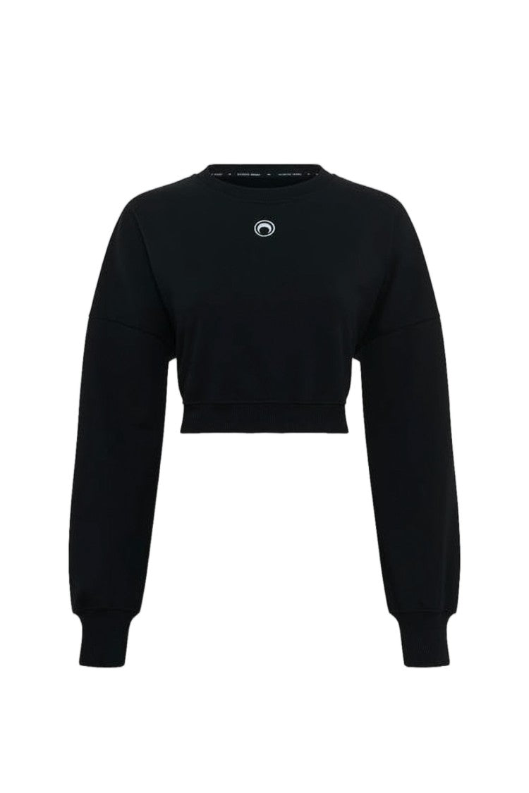 Marine Serre Cropped Long-Sleeve Top With Crescent Moon Emblem