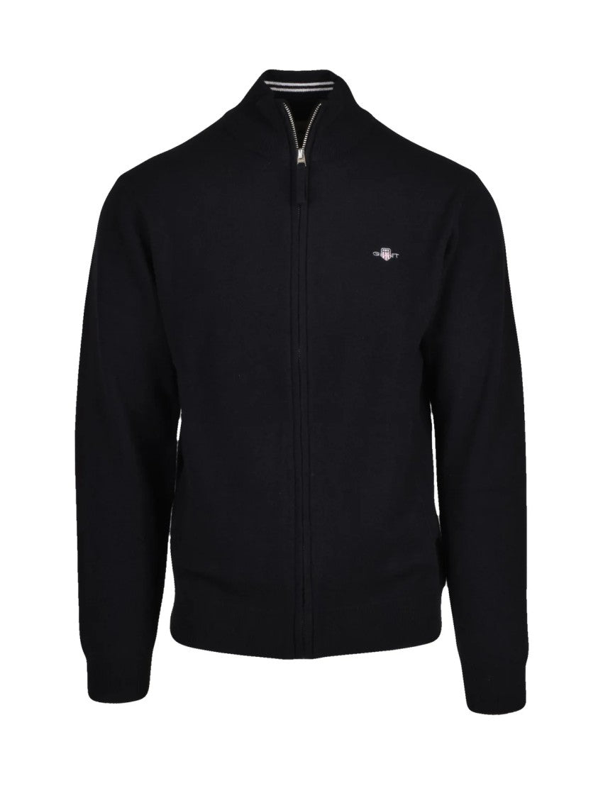 Gant Black High Collar Zip Wool Cardigan