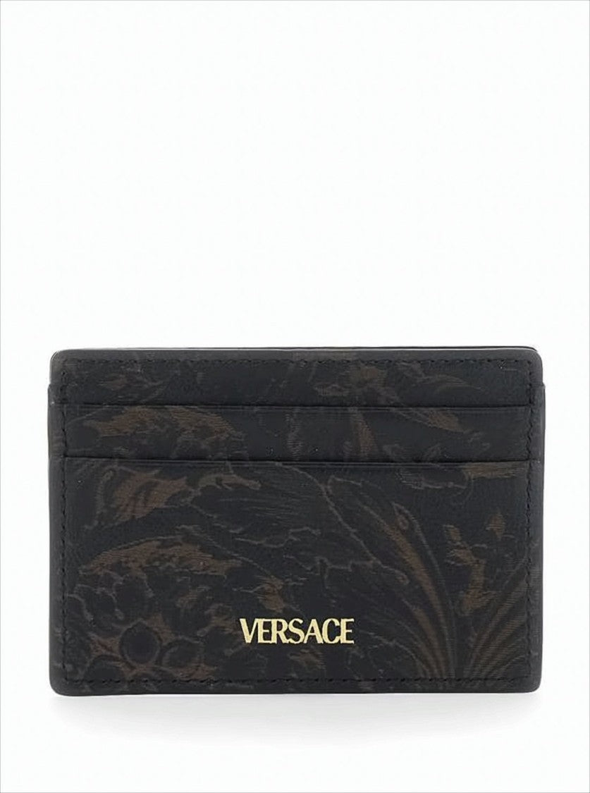 Versace Textured Leather Card Holder With Medusa Emblem