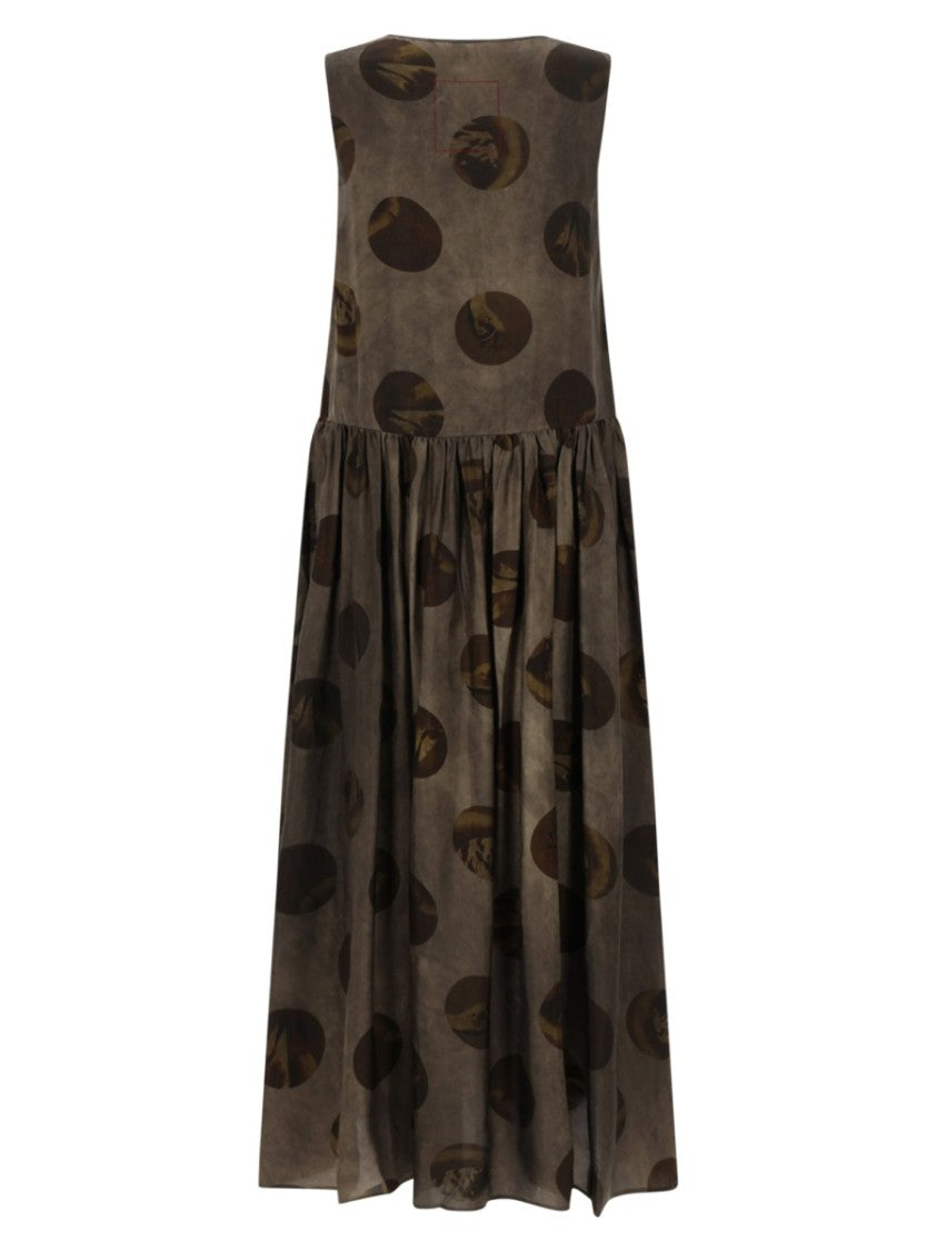 Uma Wang Brown Adral Abstract Circular Viscose-Cupro Midi Dress
