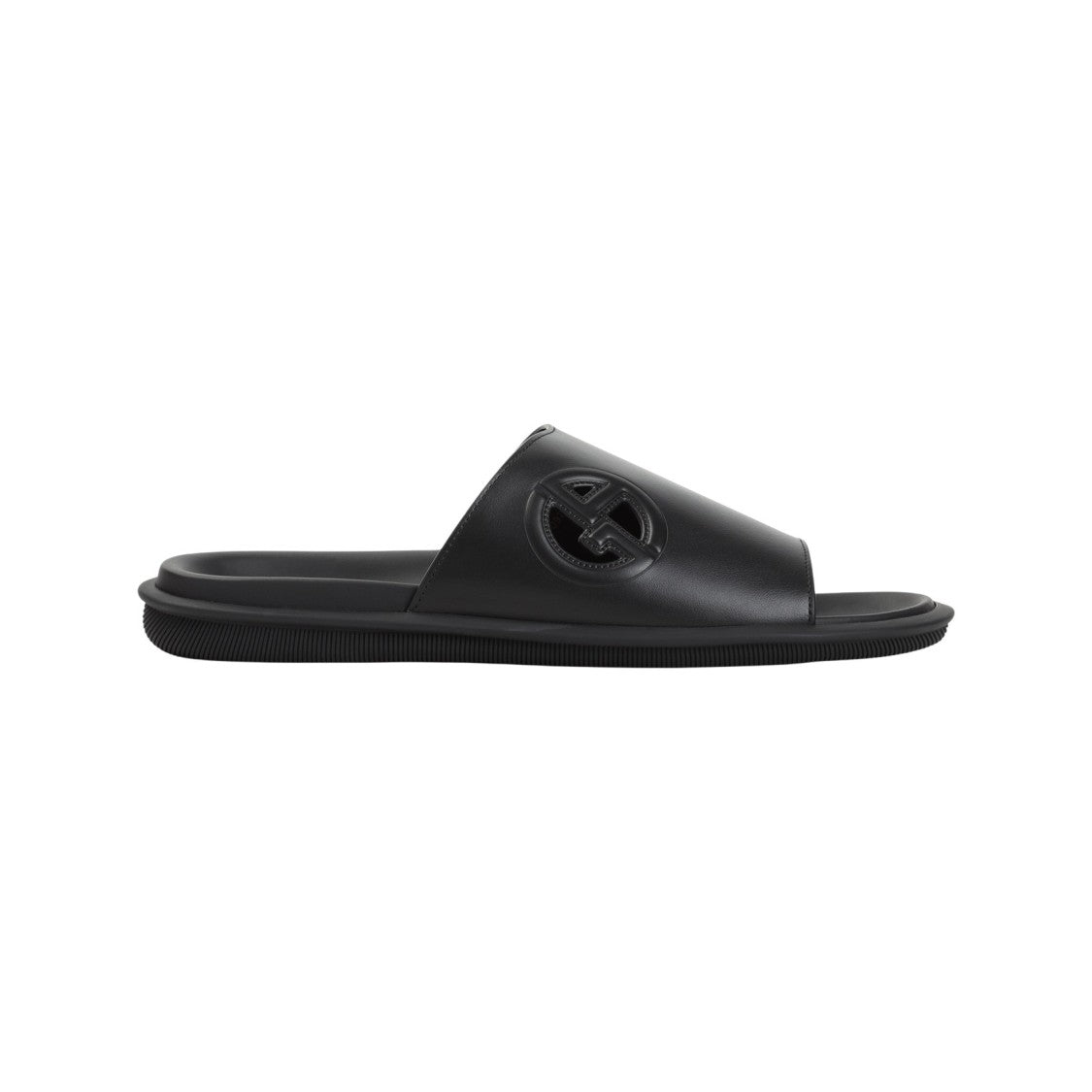Giorgio Armani Black Slides With Embossed Logo Detail