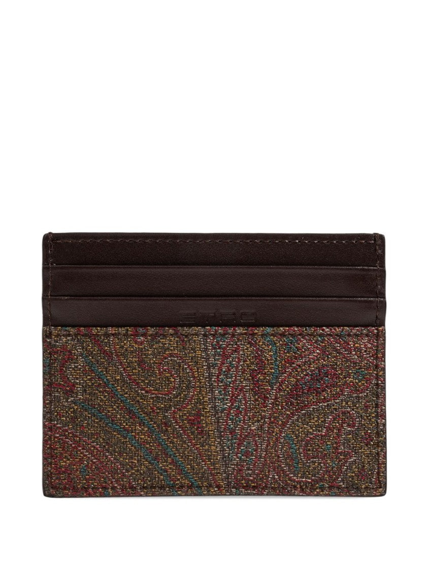 Etro Slim Card Holder In Paisley Jacquard Canvas