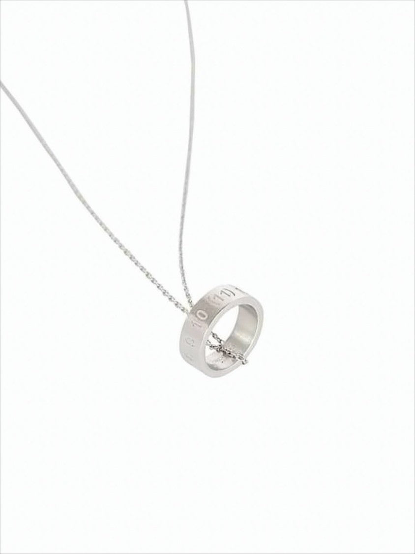 Maison Margiela Delicate Silver Necklace With Circular Pendant And Engraved Details