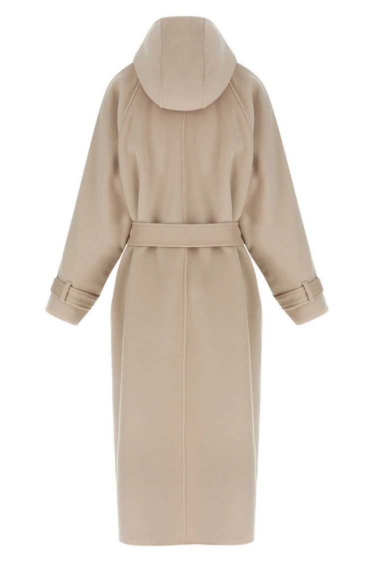 Pinko Beige Hooded Inset Pocket Wool-Blend Coat