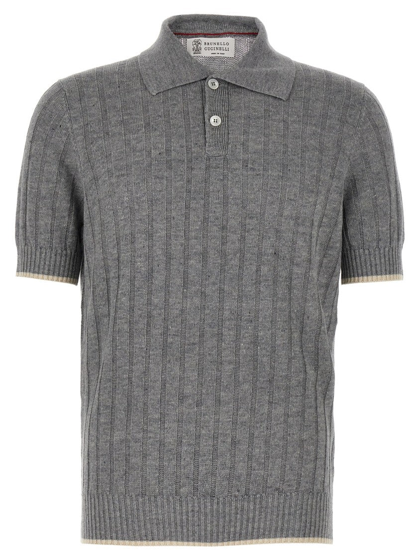 Brunello Cucinelli Ribbed Linen And Cotton Blend Polo Shirt