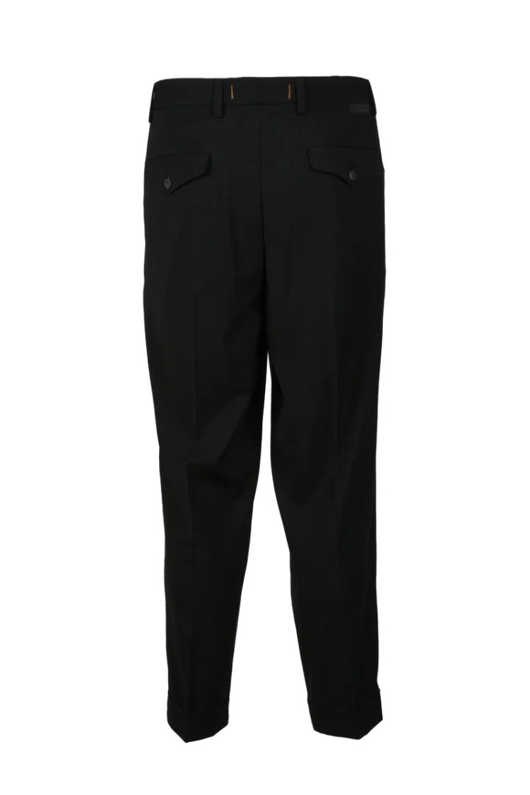 Bonheur Tailored Black Stretch Pants With Pleat Front Design