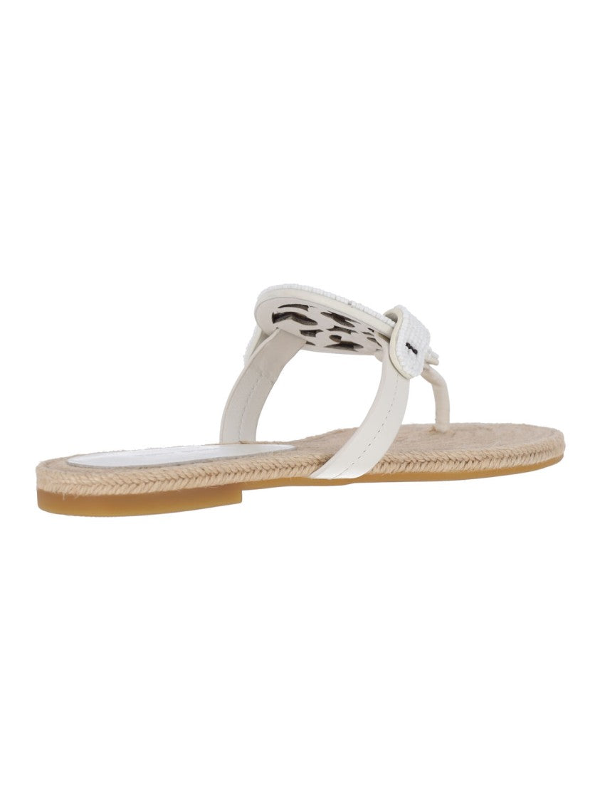 Tory Burch White Leather Miller Espadrilles Flats