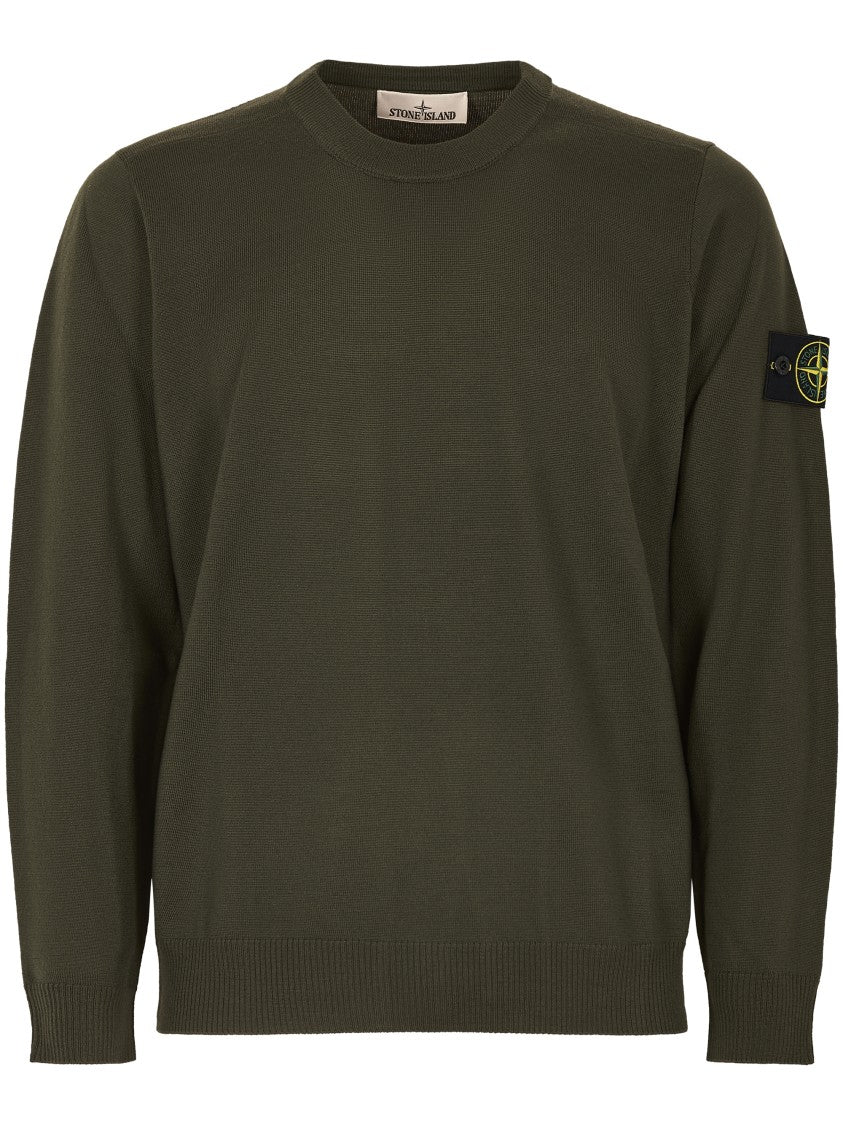 Stone Island Fitted Crew Neck Sweater With Distinctive Logo Patch