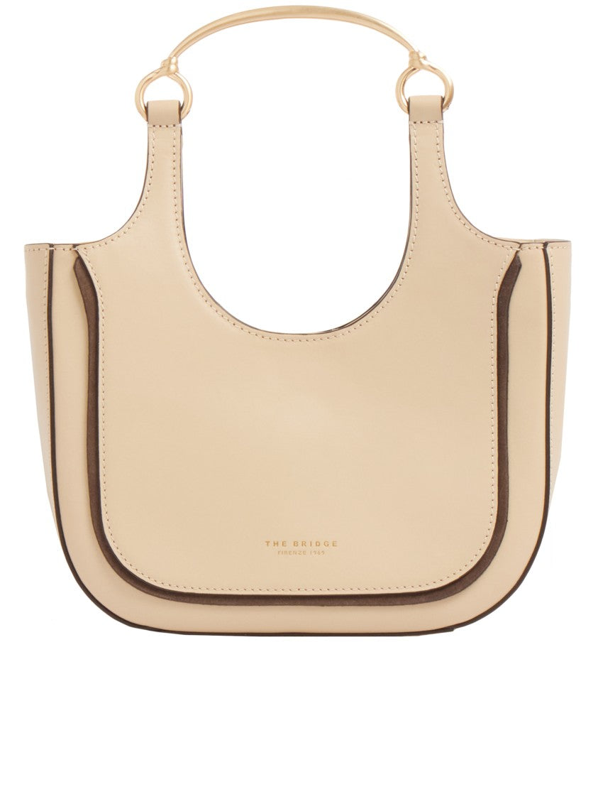 The Bridge Beige Baby Hobo Structured Leather Shoulder Bag
