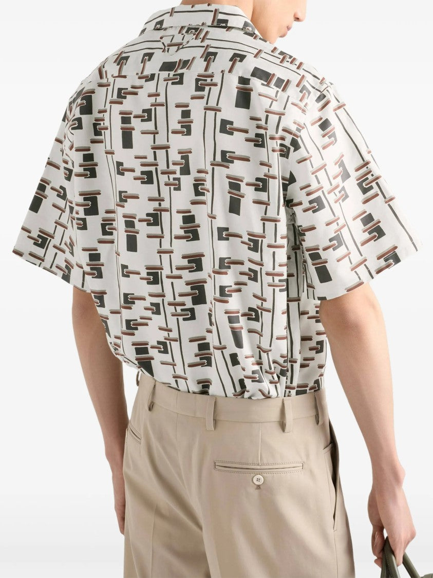 Prada Black/Brown Abstract Geometric Shirt