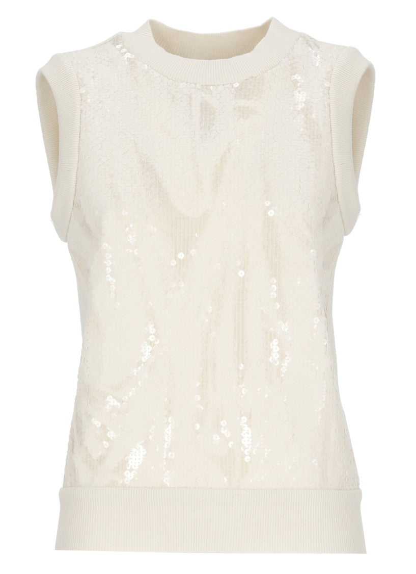 Peserico Aurea Ivory Gilet With Shimmering Sequin Accents