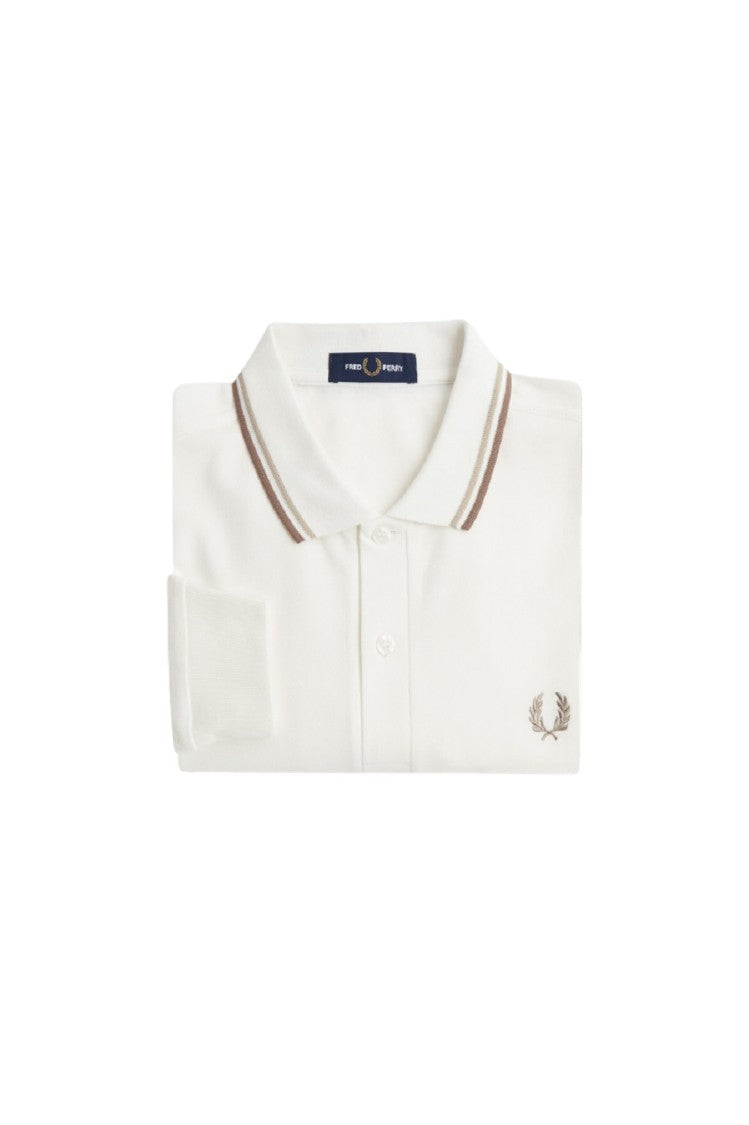 Fred Perry Classic White Polo With Double Tipped Collar And Ribbed Cuffs